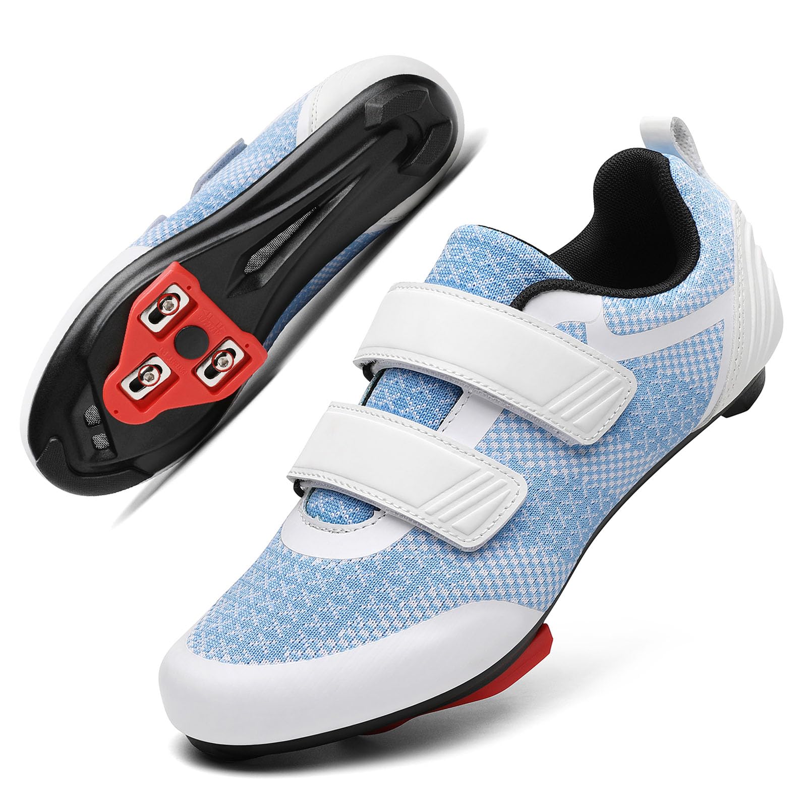 Photo 1 of Unisex Road Bike Cycling Shoes Compatible with Peloton Shimano SPD Bike Riding Shoes for Men Women, 3 Straps, Pre-Installed Delta Cleats for Indoor Outdoor Cycling Biking Size 5.5 (Blue-Two)
