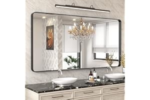 WEER Black Metal Framed Mirror, 72X36 Inch Rectangular Matte Black Wall Mirror for Bathroom, Rounded Corner Black Bathroom Vanity Mirror, Tempered Glass, Anti-Rust, Hangs Horizontal or Vertical