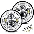 UNI-SHINE 7 inch Led Headlight Round DOT Approved H6024 Led Headlight Hi/Lo Beam White DRL Amber Halo Ring Compatible with Jeep Wrangler JK TJ CJ & Miata & Chevy S3 & Hummer H1 H2 (Pair) Chrome