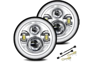 UNI-SHINE 7 inch Led Headlight Round DOT Approved H6024 Led Headlight Hi/Lo Beam White DRL Amber Halo Ring Compatible with Jeep Wrangler JK TJ CJ & Miata & Chevy S3 & Hummer H1 H2 (Pair) Chrome