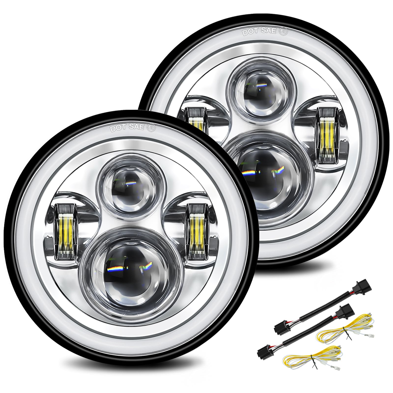 Photo 1 of UNI-SHINE 2pcs 7 inch Led Headlight Round DOT Approved H6024 Led Headlight DRL Turn Signal Compatible with Jeep Wrangler JK TJ CJ & Miata & Chevy S3 & Hummer H1 H2 (Chrome)