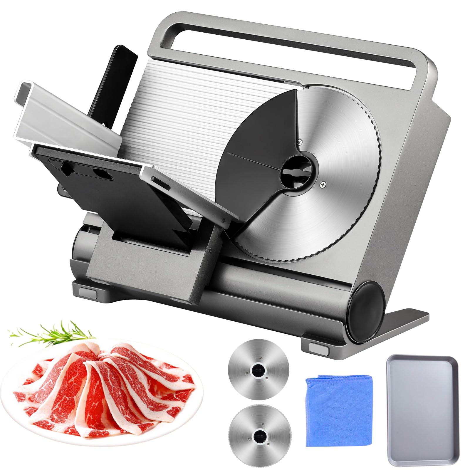 Photo 1 of TERUISI Meat Slicer, 200W Electric Meat Slicer Machine Food Slicer, Foldable Deli Meat Cutter With 2 Removable 7.5" Stainless Steel Blade, 0-15mm Adjustable Thickness For Home Use, Meat, Cheese, Bread