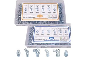 AZUNYYDS Grease Fittings - 230-Piece SAE & Metric Grease Fittings Kit – 1/4", 1/8", M6, M10 – Straight, 45° & 90° Zerk Assortment – Replace Missing or Broken Grease Fittings
