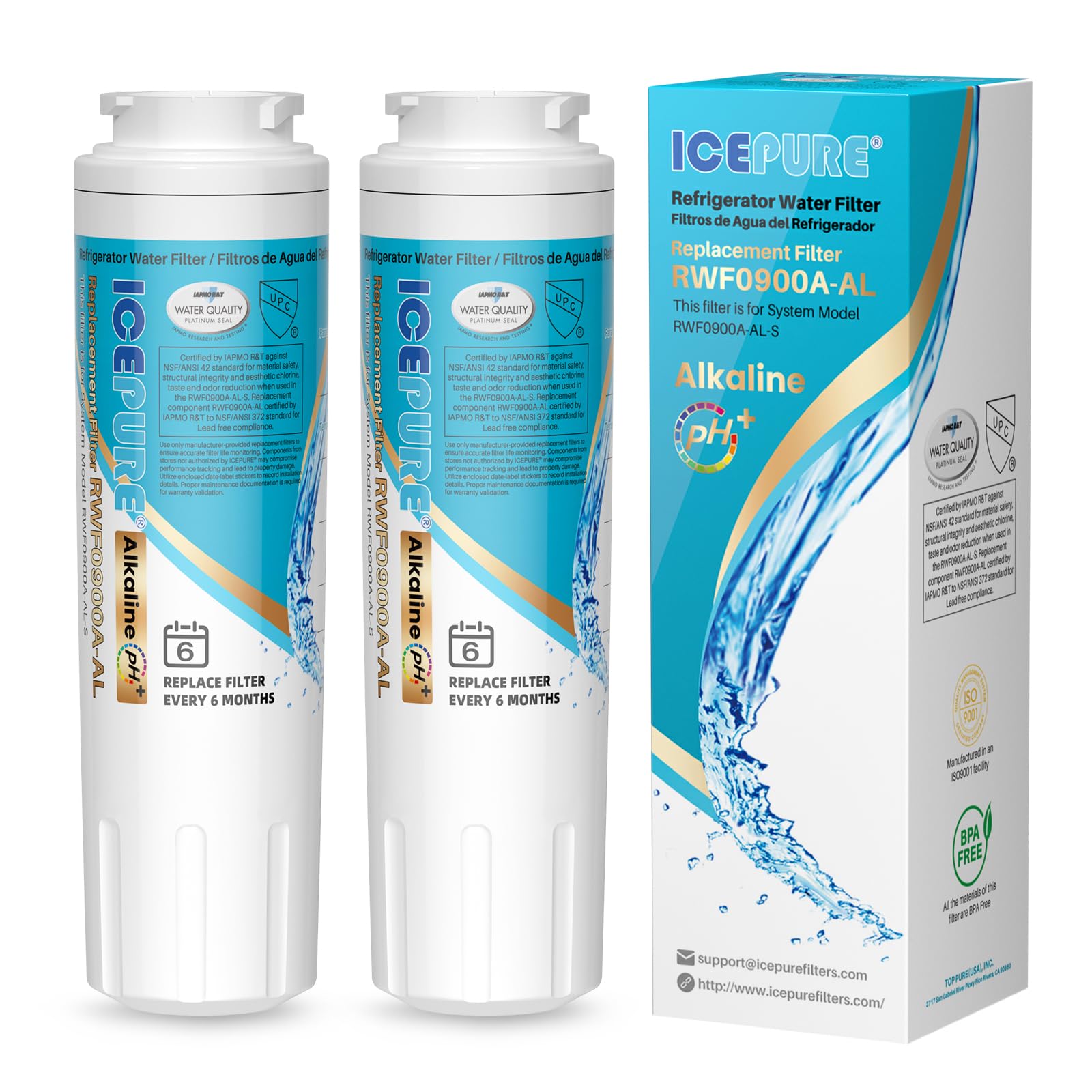 ICEPURE Alkaline UKF8001 Refrigerator Water Filter Replacement for Whirlpool EDR4RXD1, EveryDrop Filter 4, Maytag UKF8001, 4396395, UKF8001P, UKF8001AXX, RFC0900A, UKF8001AXX-200, Enhances PH, 2Pack Image