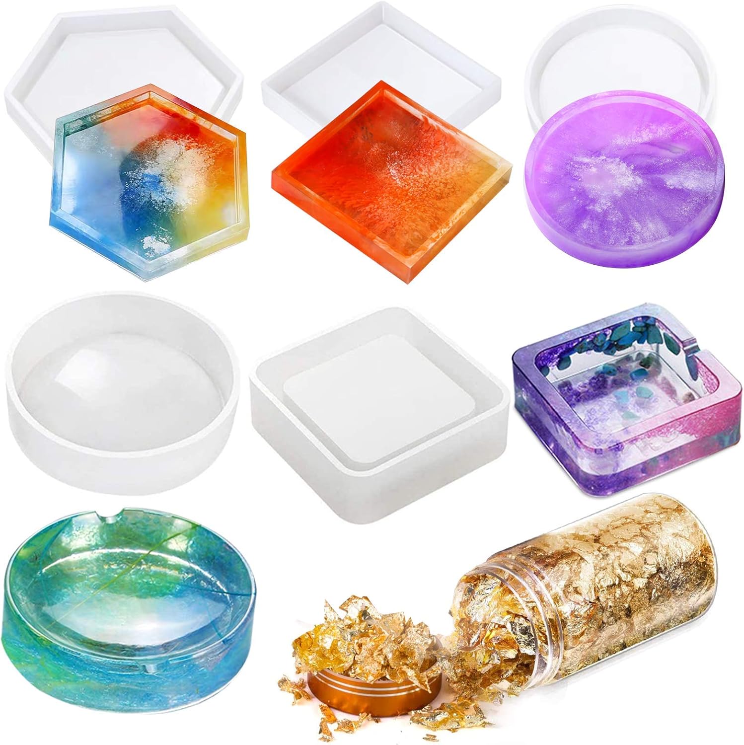 Silicone Molds for Resin, 5 Pack DIY Coaster Silicone Molds