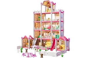 1 Set Dollhouse 5-Story 14 Rooms Luxury DIY Princess Castle with Doll Puppy Furniture Accessories Dream Toys for 3+ Kids