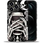 Punmada for iPhone 12/12 Pro Case,Girl Women Boy Hard Hybrid Shell Shockproof Silicone Full Body Protective Matte Case for iPhone 12/12 Pro Skeleton Coffee Hands Gothic Dark Pattern
