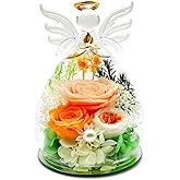 Gifts for Women Preserved Flowers in Glass Angel Figurines Forever Fresh Flowers for Delivery Prime Preserved Rose Birthday Gifts for Her Real Rose for Mom Wife Grandma on Mothers Day Anniversary 