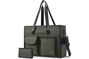 Rinlist Tote Bag, Work Bags for Women with 15 Pockets, Large Tote Bag with Zipper for Teacher Nurse, Laptop Handbags for Women, Carry on Bag, Dark Green