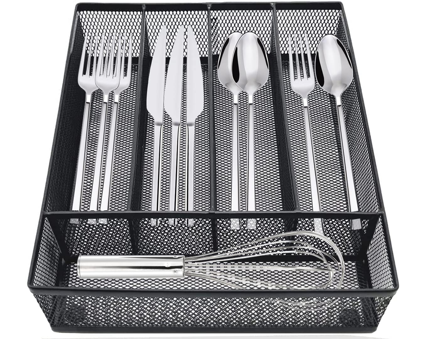 COSWE Silverware Tray for Drawer, Silverware Organizer, Metal Drawer Organizer Kitchen Utensils with Foam Feet Multi Compartments Cutlery Organizer in Drawer