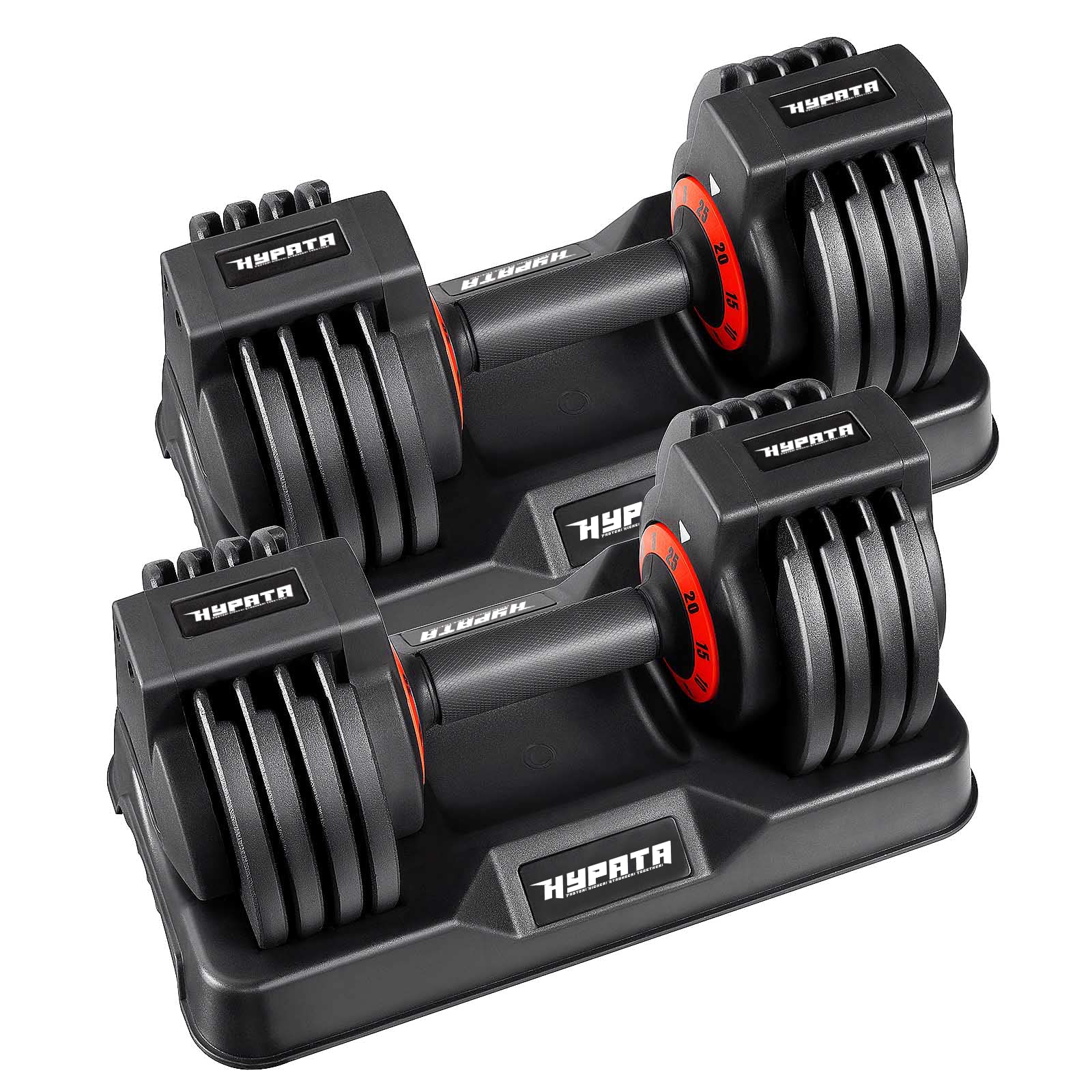 Photo 1 of HYPATA 25 lbs Pair Adjustable Dumbbell Set, Fast Adjust Weight with Tray Suitable, Adjustable Dumbbells for Full Body Workout