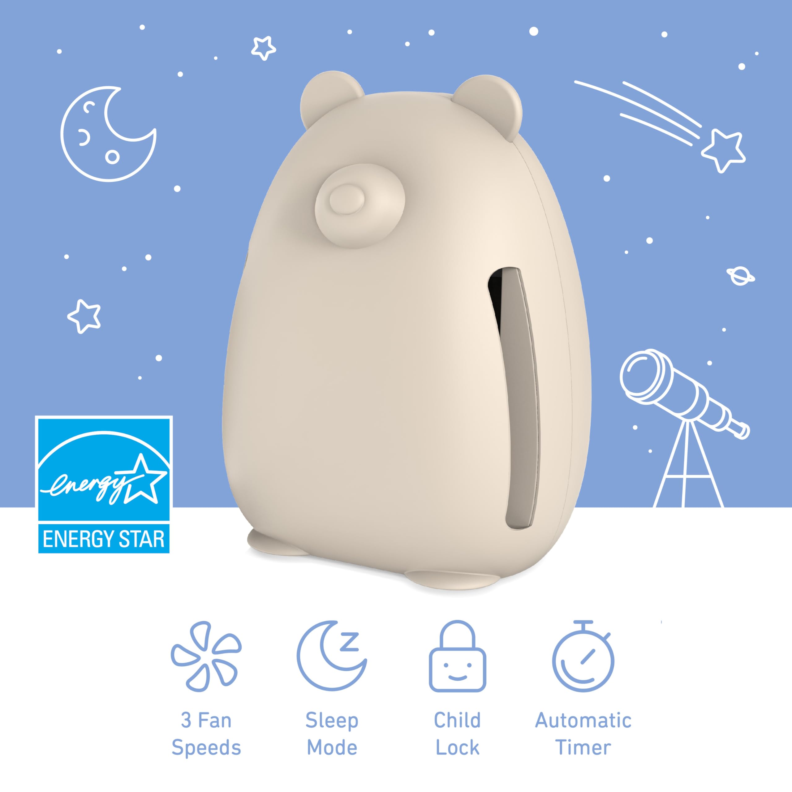 Pure Enrichment PureBaby Kids Bear Air True HEPA Air Purifier - Energy Star Rated, 4 Stage Filtration, UV-C Light, Night Light for Medium-Large Rooms - Baby Nurseries, Kid Bedrooms (Sweet Oat)