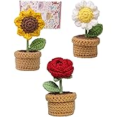 Penandatan 3 PCS Crochet Flowers, Sunflower & Daisy & Rose, Handmade Flowers, Perfect for Teacher, Student, Secretaries, Coworkers, Ideal for Birthday, Anniversary