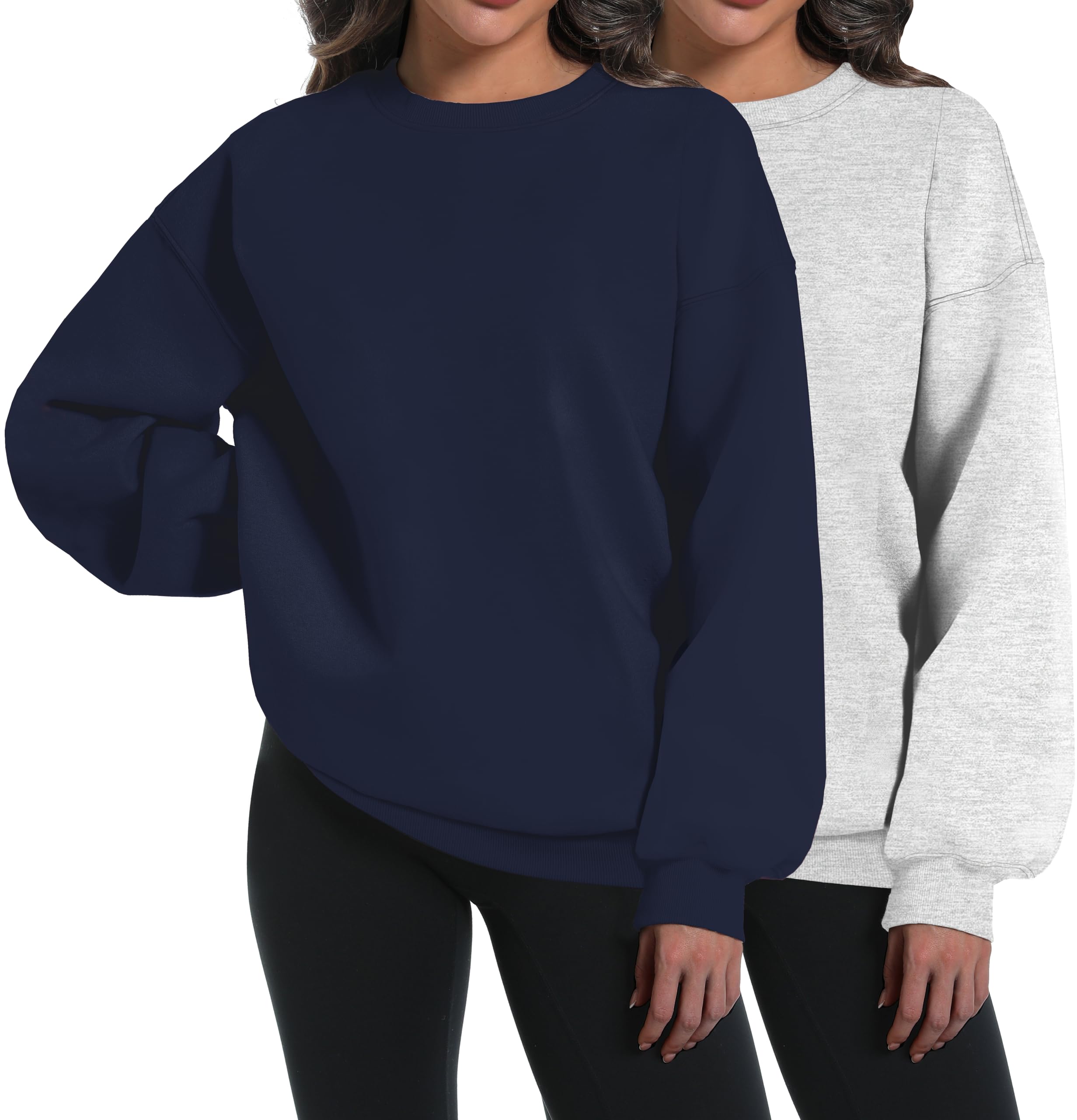 Photo 1 of **ONE PC**XFIFM 2 Pack Womens Oversized Sweatshirts Hoodies Long Sleeve Tops Fall Winter Clothes Crewneck Cozy Outfits Pullover Fashion Grey/Dark Blue