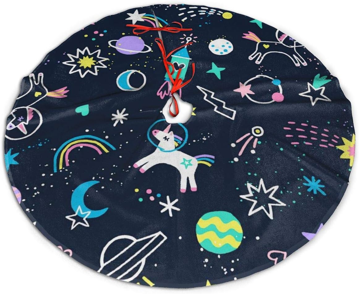 amazon com weedkeycat christmas tree skirt space unicorn xmas tree skirts indoor outdoor printed holiday decorations 30 home kitchen amazon com