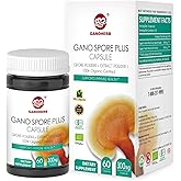 GANOHERB Organic Reishi Mushroom Spore Plus Capsules with 100% Ganoderma Lucidum Spore Powder+ Extract, Vegan, All Natural, Non-GMO & Gluten Free, 60 Veggie Capsules