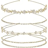 4 Pcs Rhinestone Headbands, Bridal Wedding Headband, Crystal Flower Girl Headpiece, Goddess Leaves Crown Metal Hair Band, Fairy Hair Accessories for Women, Prom Tiaras for Birthday Party