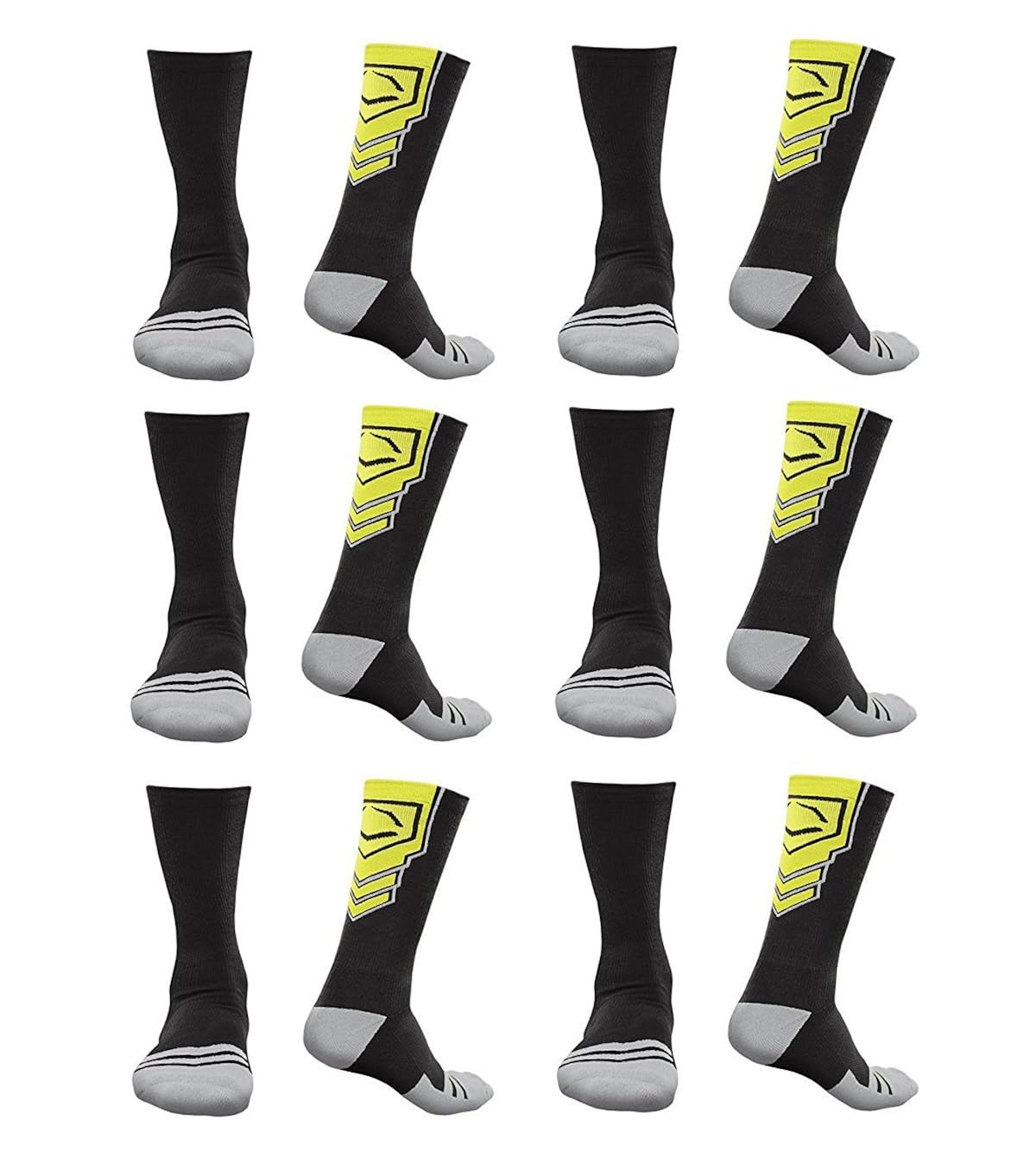 Buy EvoShield Performance Crew Socks Black With Neon Yellow Large (6