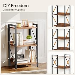 HOOBRO Bookshelf, 3-Tier Industrial Bookcase, Book