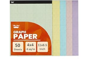 Mr. Pen- Pastel Graph Paper, 1 Pad, 11"x8.5", 4x4 (4 Squares Per Inch), Pastel Colors, 50 Sheets, Grid Paper