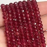 2 String 220PCS 3x5mm Natural Dark Red Chalcedony Stone Beads for Jewelry Making, Songxi Facted Loose Gemstone Beads for DIY Bracelet Necklace Making Supplies with Energy Healing Chakra Power