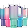 Greatyos 40 oz Tumbler with Handle and Straw Lid Insulated Tumblers Cups with Lids Straws Double Wall Vacuum Leak Proof Stainless Steel 40oz Tumbler Travel Mug Gifts for Men Women Him Her (Glitter)