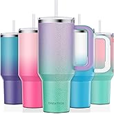 Greatyos 40 oz Tumbler with Handle and Straw Lid Insulated Tumblers Cups with Lids Straws Double Wall Vacuum Leak Proof Stainless Steel 40oz Tumbler Travel Mug Gifts for Men Women Him Her (Glitter)