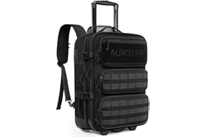 AUROTIER Rolling Tactical Laptop Backpack, 17 Inch Wheeled Military Computer Backpack for Men and Women, Roller Carry on Luggage for Work Travel, Overnight Molle Outdoor Hiking Bag with Wheels, Black
