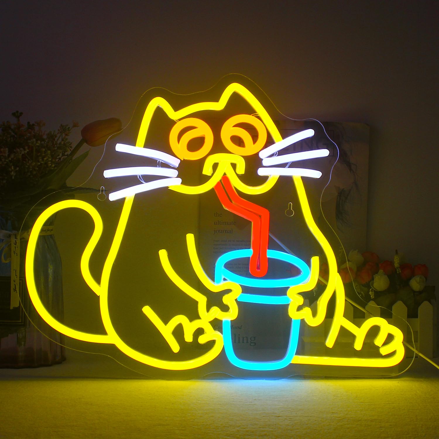 LUCUNSTAR Drink Cat Neon Sign Animal Neon Signs for Wall Decor Cat Neon Light Sign Bar Neon Signs with USB Powered for Living Room Bedroom Bar Club Party — image 1