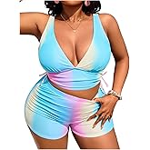 SOLY HUX Women's Plus Size Swimsuit Ombre High Waisted Bikini Sets Two Piece Bathing Suit