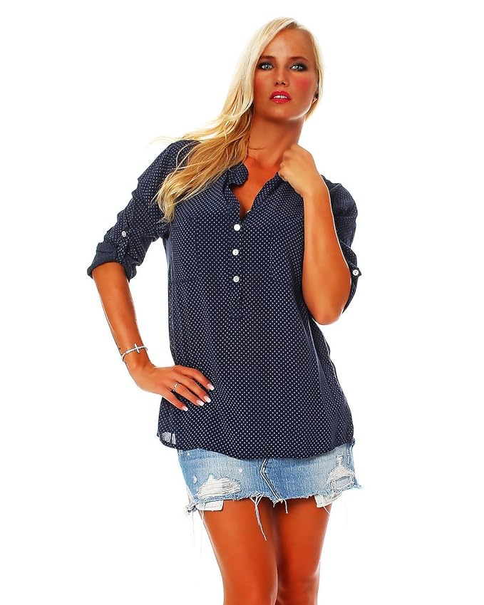 Zarmexx feine Viskosebluse Hemdbluse Langarm Fischerhemd Regular fit leichte Sommerbluse Tunika Longshirt Raute