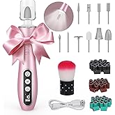 PELCAS Electric Nail File, 10 Speeds Cordless Nail Drill Kit with LED Light, Professional Nail Grinder with LCD Screen Portable e File for Human, Pet, Thick Toenails, Natural & Acrylic Nails Pink