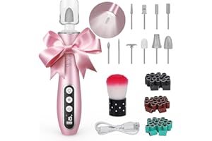 PELCAS Electric Nail File, 10 Speeds Cordless Nail Drill Kit with LED Light, Professional Nail Grinder with LCD Screen Portable e File for Human, Pet, Thick Toenails, Natural & Acrylic Nails Pink
