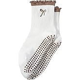 Jeyiour Women Cute Pilates Socks Nonslip Ruffle Yoga Socks with Grip Mother Pilates Yoga Gift for Barre Embroidery