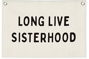 MOFUYU Girls Room Decor–Long Live Sisterhood Linen Canvas Banner, Wall Hanging for Nursery, Playroom, Teen Girl Bedroom 20x30 Inch