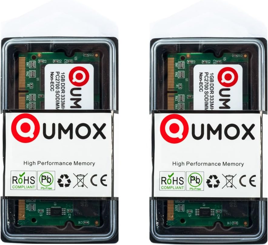 QUMOX 2GB (2x1GB) DDR SODIMM (200 pin) 333Mhz DDR333 PC2700 LAPTOP MEMORY