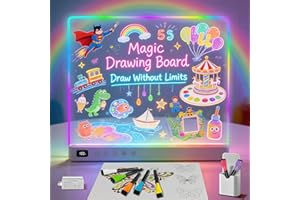 13.7"X10" Rechargeable Led Drawing Board with 13 Light Effect, Lighted Acrylic Dry Eraser Board Built-in Stand, Great Gift 4-