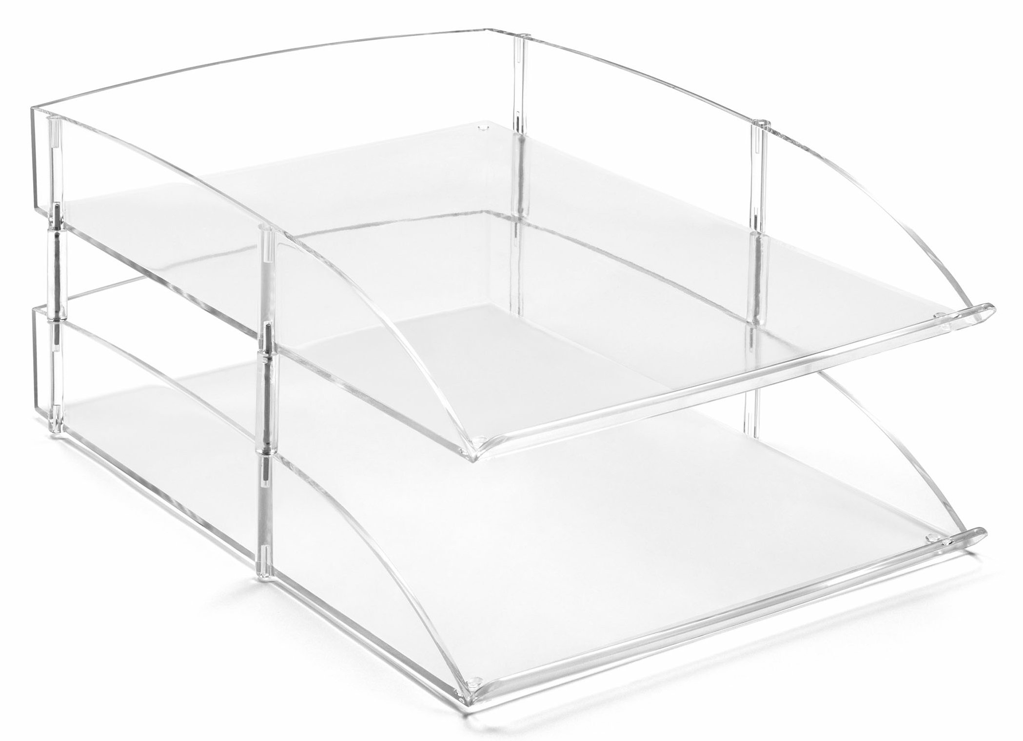 OSCO Clear Acrylic Double Letter Tray, 2 Trays with Risers, Stackable File Organiser, A4 Paper Storage, Office Desk Document Sorter, Paperwork Filing, Modern Home Office, H15 x W25.5 x D35.5 cm