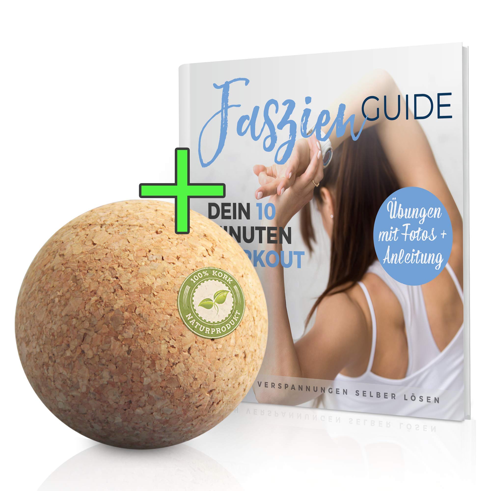 Fascia Ball Set 7 cm with Fascia Book, Instruction aid & Storage Bag (Trigger Fascia Ball for Trigger Point Zones) Plantar Fasciitis - Relieve Tension Self-Massage Fascia Training Cork Ball