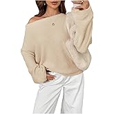 Verdusa Women's Cozy Off The Shoulder Sweater Fuzzy Knit Pullover Tops Fall Outfits