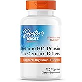 Doctor's Best Betaine HCI Pepsin & Gentian Bitters, Digestive Enzymes for Protein Breakdown & Absorption, Non-GMO, Gluten Free, 120 Caps, Original Version