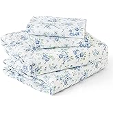 MUXHOMO Queen Size 4 Piece Sheet Set, Soft Breathable Bed Sheet Set for Bedroom with Deep Pocket Up to 16", Wrinkle-Free & Cooling Bedding for Oeko-TEX Certified - Blossoms Light Blue