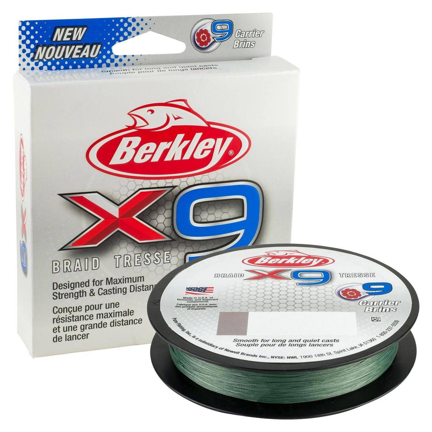 Berkley X9 Braided Fishing Line - 9 Strand Braid Line for Saltwater and Freshwater Fishing, Unisex,, Low-Vis Green, 0.06mm | 6.4kg | 150m | 165yd