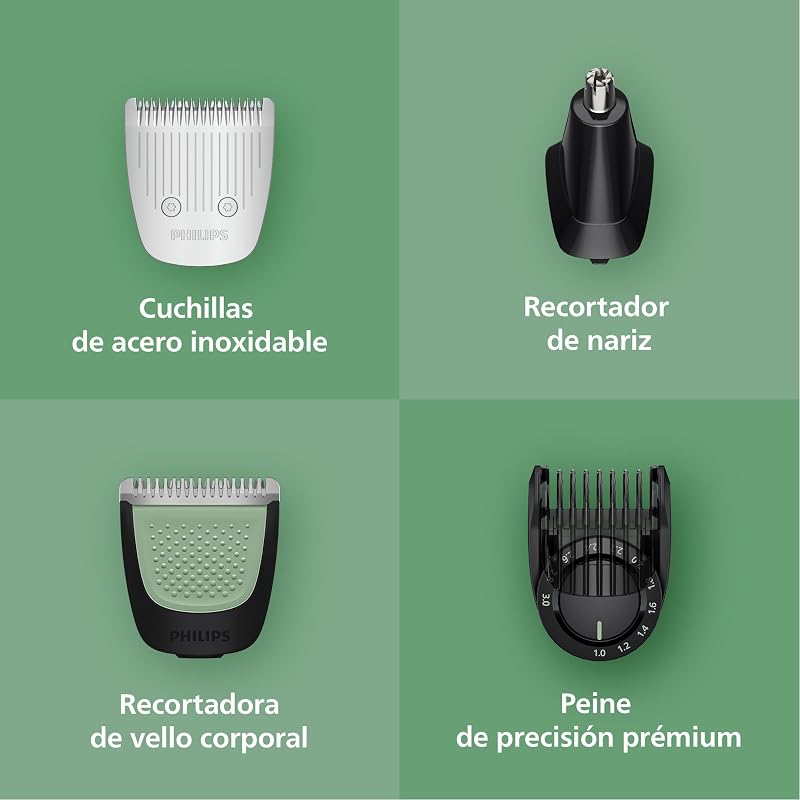 Recortadora todo en uno de 19 en 1 Serie 9000 + OneBlade - Afeitadora y cortapelos hombre para rostro, cabeza y cuerpo, cuchillas de acero autoafilables, 27 longitudes, recargable, MG9956/15