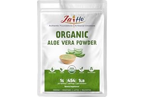 Jai Ho Certified USDA Organic Aloe Vera Powder – 1 LB – Gluten-Free, Vegan, Non-GMO – Resealable Zip Lock Pouch