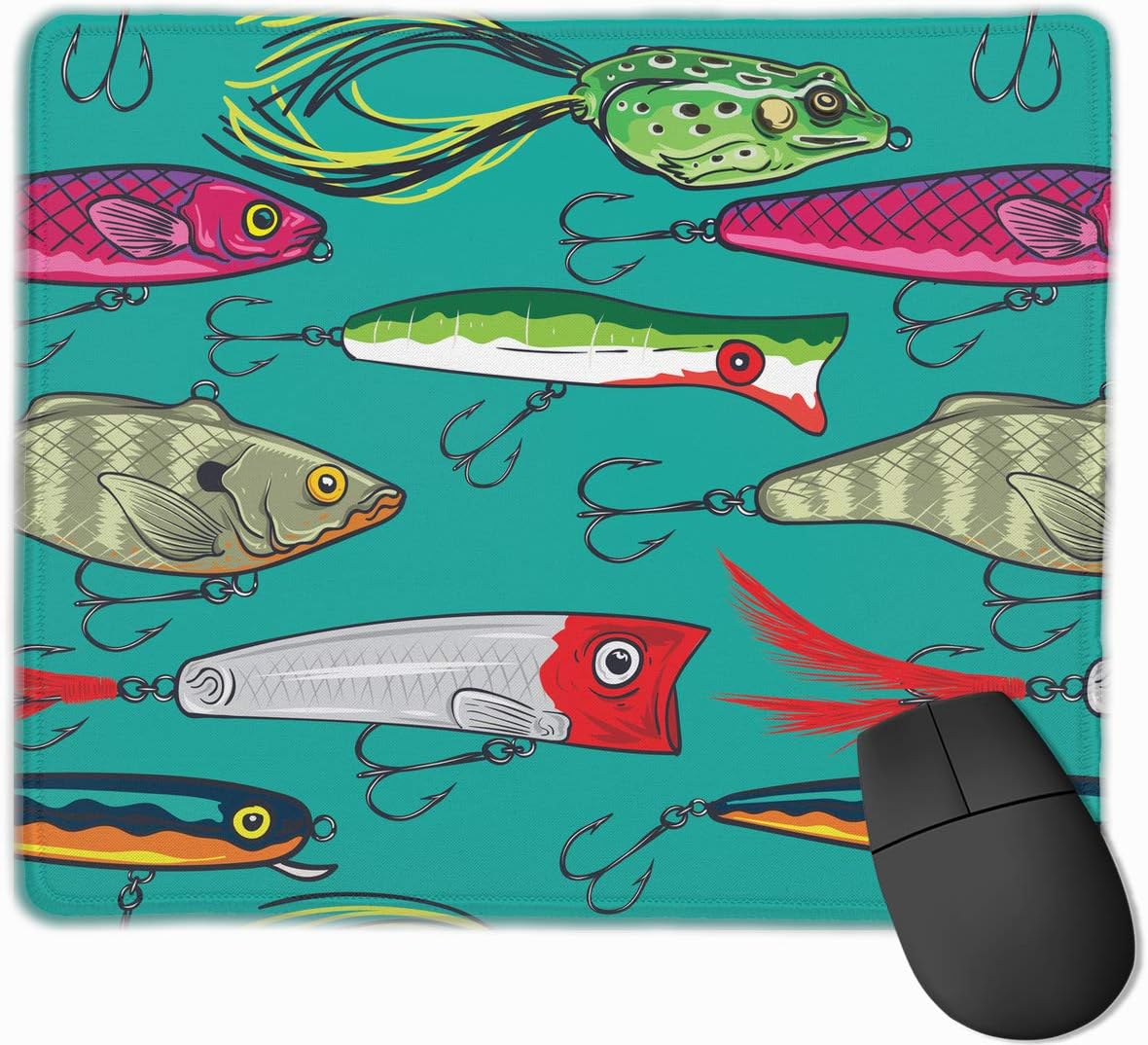 Colorful Fishing Lures Mouse Pad with Stitched Edge Non