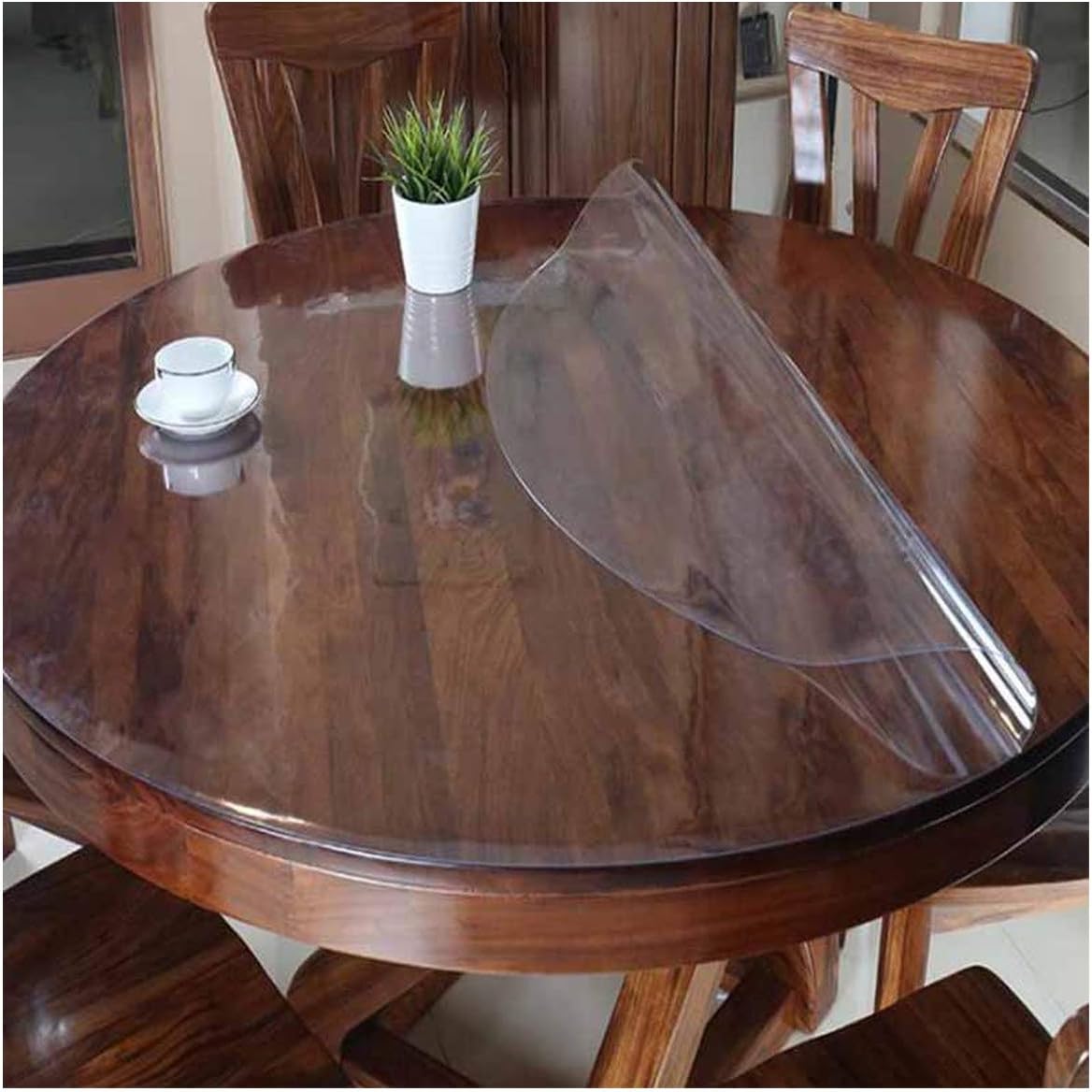 wing1 PVC Waterproof Tablecloth Round Tablecloth Table Cover Transparent Kitchen Pattern Oil Tablecloth Glass Soft Cloth 1.0mm mat,Frosted Pattern,90cm Round