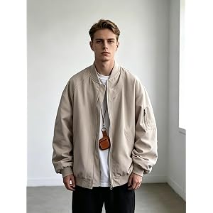Men's Oversized Bomber Jacket, Lightweight Casual Flight Jacket with Utility Pocket for Daily Wear