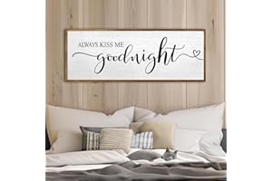 TQIANJIANG Always Kiss Me Goodnight Wall Sign 40''×15'' Vintage Master Bedroom Above Bed Farmhouse Wooden Framed Family Wall Decor for Larg Couples Over Bed Wall Art Decoration (Wood)