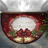 FengQuGou Christmas Bells Half Round Doormat Xmas Bells Washable Semi Circle Area Rug Non Slip Absorbent Half Moon Rug for In